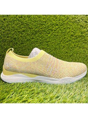 Kuru Stride Women Size 10.5 Yellow White Athletic Walking Slip On Shoes Sneakers